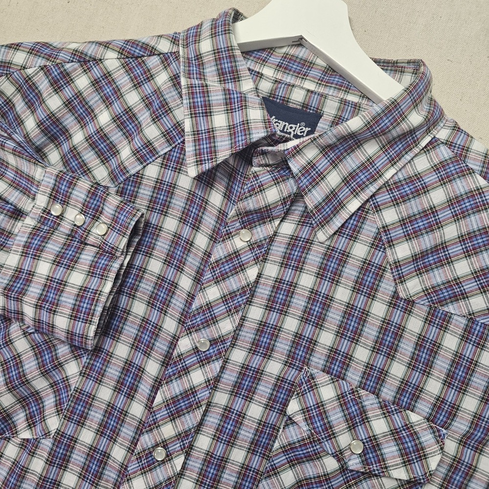 Wrangler‎ Western Shirt Men's 3X Big Blue White Plaid Pearl Snap Cowboy Western